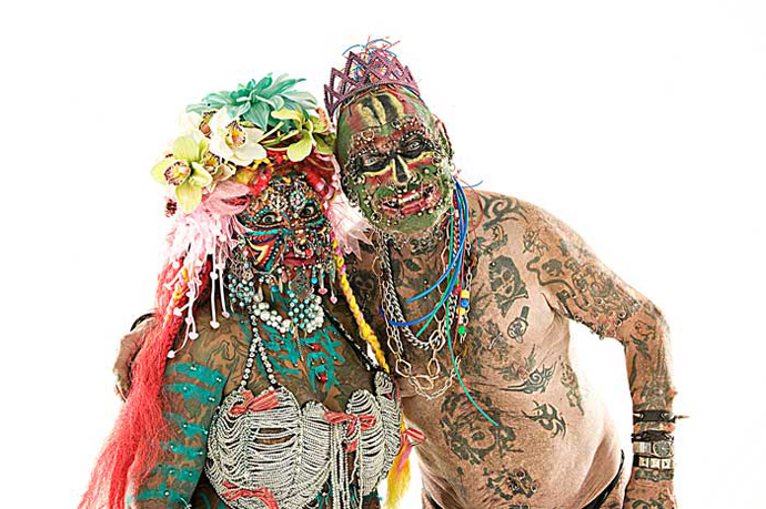 Elaine Davidson and John Lynch A.K.A. Prince Albert - world's most pierced woman and man. (Image from ugly.org)