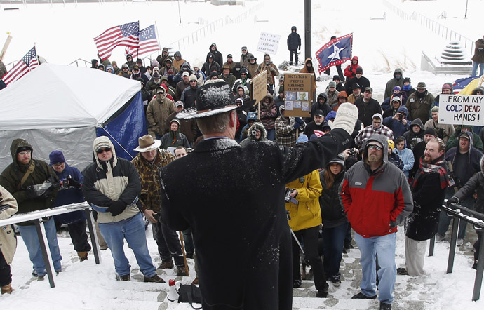 Montana state Senator Ryan Zinke addresses a pro-gun activist rally as part of the National Day of Resistance, at the state Capitol in Salt Lake City, Utah, February 23, 2013. (Reuters/Jim Urquhart)