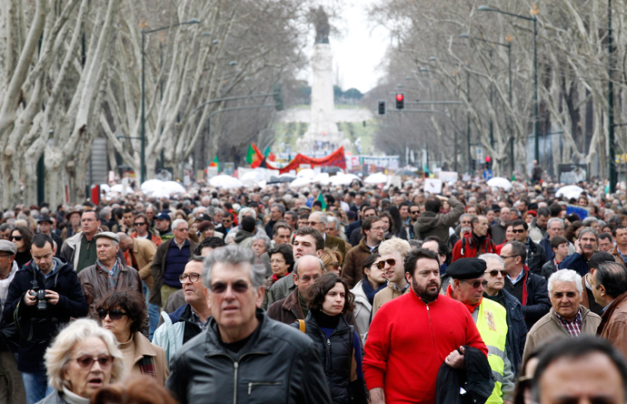 People march against government austerity policies in Lisbon March 2, 2013 (Reuters / Jose Manuel Ribeiro)