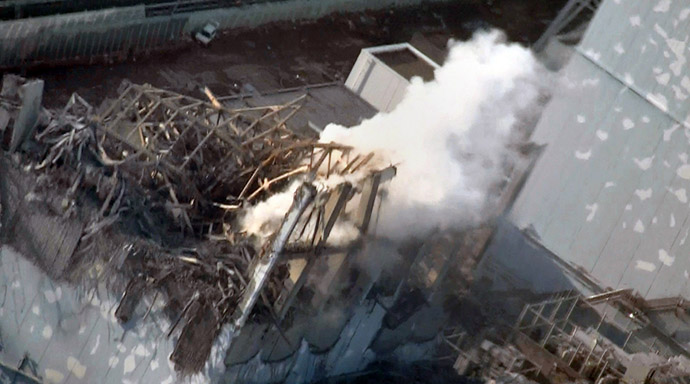 This handout image released from Tokyo Electric Power Co (TEPCO) on March 17, 2011 and received via JIJI Press on March 18, 2011 shows the damage to TEPCO's No.1 Fukushima nuclear power plant's third reactor building in the town of Okuma, Fubata district in Fukushima prefecture. (AFP Photo/TEPCO via JIJI Press)
