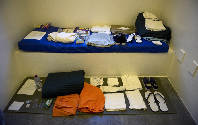 Standard items issued to a detainee in the "Camp Five" detention facility of the Joint Detention Group at the US Naval Station in Guantanamo Bay, Cuba, January 19, 2012 (AFP Photo / Jim Watson)