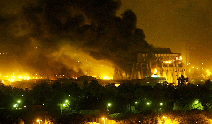 An explosion rocks Baghdad during air strikes March 21, 2003 (Reuters / Goran Tomasevic)