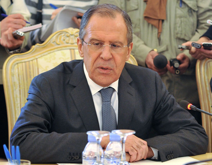 Russian Foreign Minister Sergey Lavrovmeeting with his Ukrainian counterpart Leonid Kozhara in Moscow.(RIA Novosti / Vladimir Pesnya)
