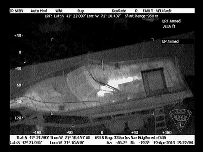 A photo taken from State Police Air Wing on Watertown manhunt (Photo: twitter user @MassStatePolice)