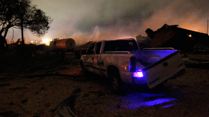 A damaged vehicle is seen after an explosion at a fertilizer plant in the town of West, near Waco, Texas early April 18, 2013 (Reuters / Mike Stone)