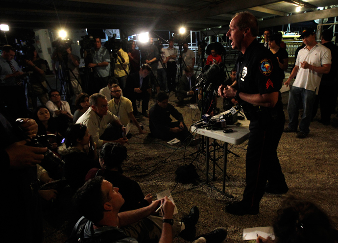 Waco Police spokesperson William Swanton speaks at a media conference regarding an explosion at a fertilizer plant in the town of West, near Waco, Texas early April 18, 2013 (Reuters / Mike Stone)