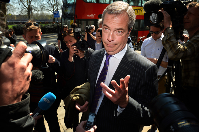 UK Independent Party (UKIP) leader Nigel Farage addresses the media in central London on May 3, 2013 (AFP Photo / Ben Stansall)