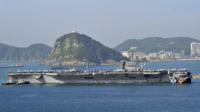 US nuclear powered aircraft carrier USS Nimitz arrives at the southern port city of Busan on May 11, 2013.(AFP Photo / Jung Yeon-Je)