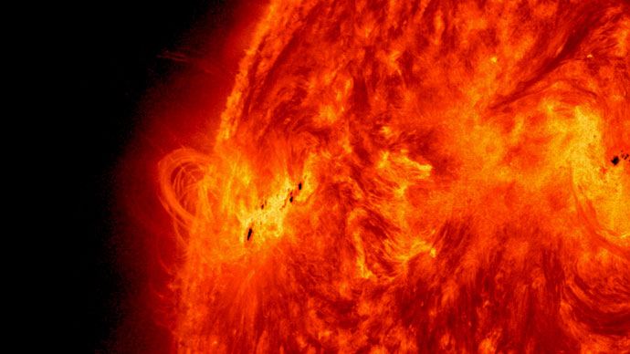 NASA's Solar Dynamics Observatory captured this image of the X1.2 class solar flare on May 14, 2013. The image show light with a wavelength of 304 angstroms. Photo from nasa.gov