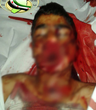 Photo of child executed by islamist rebels in Aleppo (Photo from www.facebook.com/syriaohr)