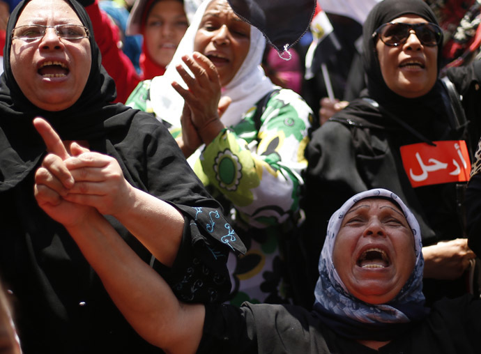 Protesters, who are against former Egyptian President Mohamed Morsi, demonstrate in Tahrir Square in Cairo July 4, 2013. (Reuters/Suhaib Salem)