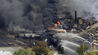13 train cars transporting oil and gas derail, explode in Canada