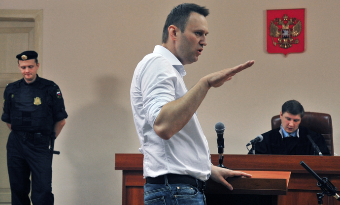 Oppositionist Aleksey Navalny at Kirov's Leninsky District Court that resumed hearings of the Kirovles embezzlement case (RIA Novosti / Sergey Brovko)
