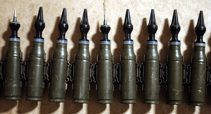 25mm rounds of depleted uranium ammunition (AFP Photo / Stan Honda)