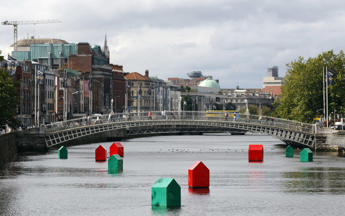 The Liffey River in Dublin, and in the background, the booming financial district home to multinational tech companies. (Reuters/Cathal McNaughton)