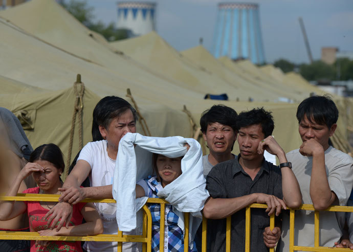Inhabitants in the camp for migrants in Moscow's Golyanovo district.(RIA Novosti / Evgeny Biyatov)