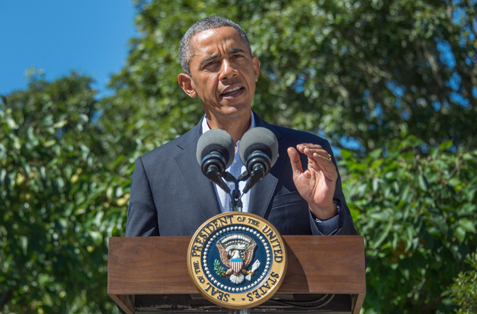 US President Barack Obama makes a statement on Egypt August 15, 2013, in Chilmark, Massachusetts (AFP Photo / Jim Watson) 