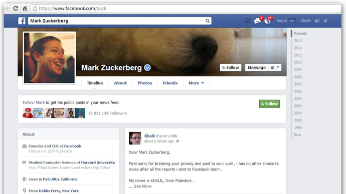Hacker posts Facebook bug report on Zuckerberg’s wall