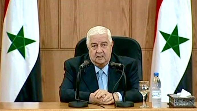 A handout picture released by the Syrian Arab News Agency (SANA) on June 24, 2013, shows Syrian Foreign Minister Walid Muallem speaking during a televised press conference in the capital Damascus. (AFP Photo)