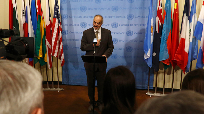 Syrian Ambassador to the United Nations Bashar Jaafari addresses the media at the United Nations Headquarters in New York August 28, 2013 (Reuters / Brendan McDermid)
