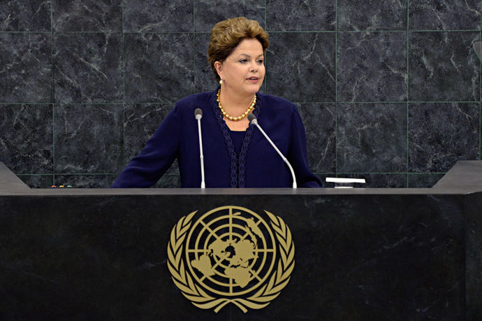 Brazilian President Dilma Roussef speaks at the 68th United Nations General Assembly on September 24, 2013 in New York City.(AFP Photo / Andrew Burton)