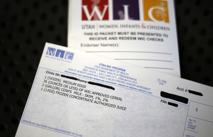 A WIC voucher for food at the Women, Infants and Children (WIC) offices is seen at a Salt Lake County health clinic in South Salt Lake City, Utah, October 2, 2013. (Reuters/Jim Urquhart)