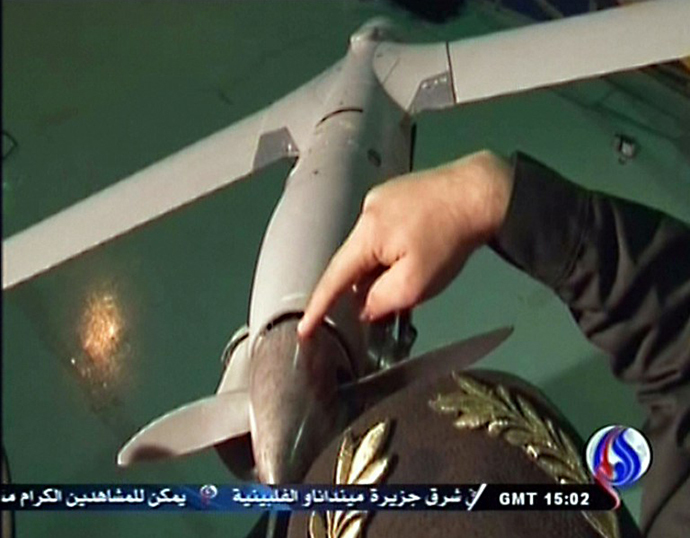 An image grab taken from Iran's state television Al-Alam on December 4, 2012, is said to show US drone that penetrated its airspace over Gulf waters. (AFP Photo)