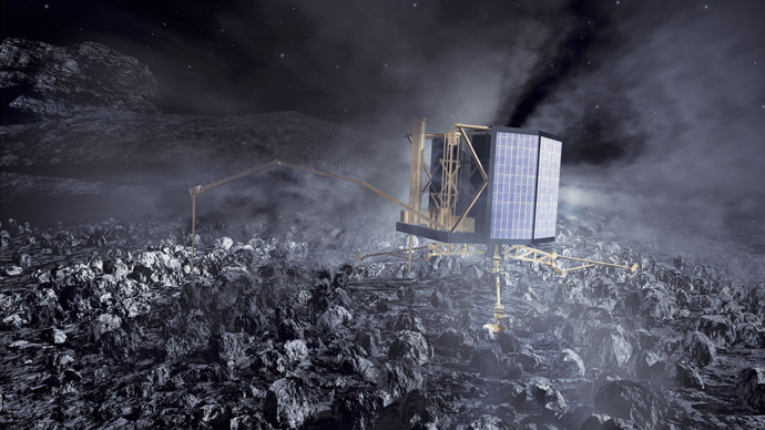 Rosettaâs Philae lander on comet nucleus (Image from esa.int)
