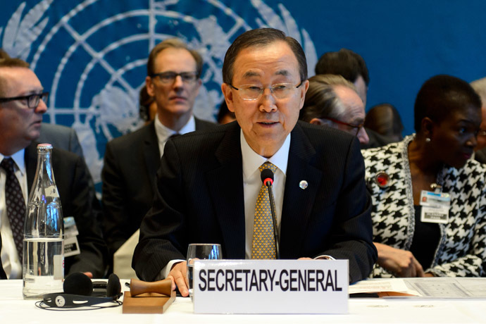 UN Secretary General Ban Ki-Moon opens the so-called Geneva II peace talks on January 22, 2014 in Montreux. (AFP Photo)