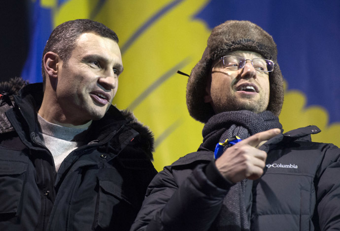 Vitaly Klitschko (L) and Arseny Yatsenyuk (RIA Novosti/Iliya Pitalev)
