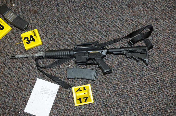 A gun that was found at Sandy Hook Elementary School in Newtown, Connecticut, is pictured in this evidence photo released by the Connecticut State Police, December 27, 2013. (Reuters/Connecticut State Police)