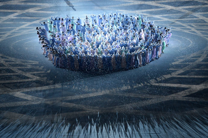 Dancers perform during the Opening Ceremony of the Sochi Winter Olympics at the Fisht Olympic Stadium on February 7, 2014 in Sochi.(AFP Photo / Yuri Kadobnov)