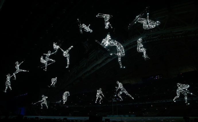 Lit figures are seen during the opening ceremony of the 2014 Sochi Winter Olympics, February 7, 2014. (Reuters / Jim Young)