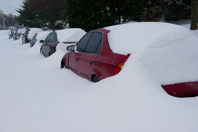 Cars are covered with snow during a major snowstorm February 13, 2014 in Manassas, Virginia. (AFP Photo / Karen Bleier)