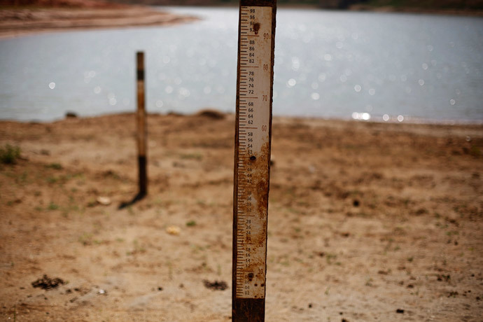 Water markers indicating where water level used to be are seen at Jaguary dam, as the dam dries up over a long drought period in the state of Sao Paulo, in Braganca Paulista, 100km (62 miles) from Sao Paulo (Reuters / Nacho Doce)