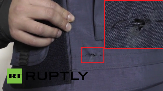 [Daniil Anisimovâs bulletproof vest damaged by the bullet]