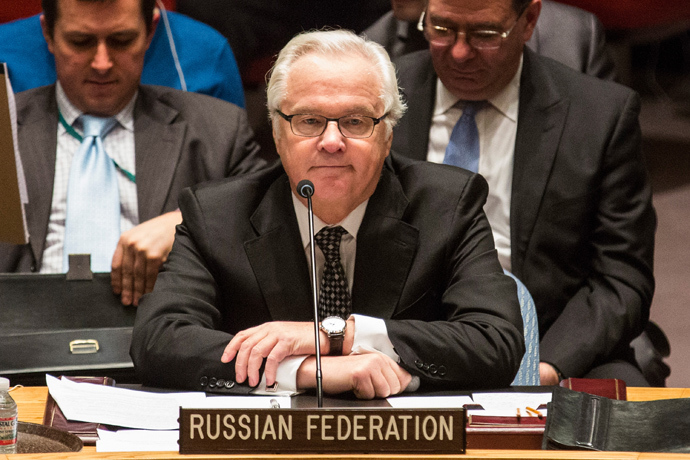 Russian Permanent Representative to the United Nations (UN), Vitaly Churkin, speaks during a UN Security Council meeting on March 1, 2014 in New York City (AFP Photo / Andrew Burton)