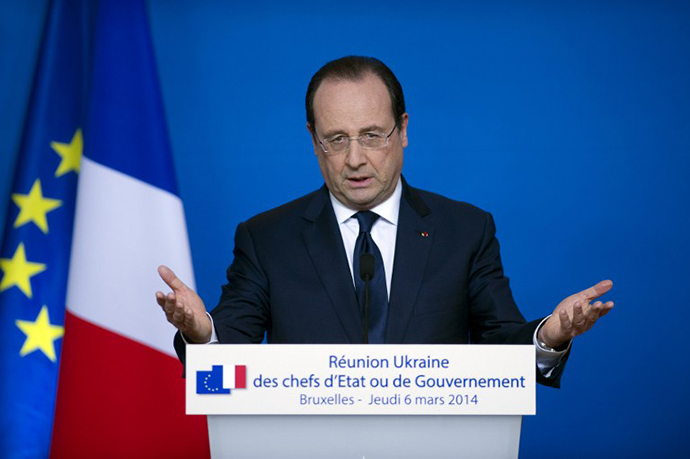 French president Francois Hollande speaks during a press conference on March 6, 2014 in Brussels. (AFP Photo / Alain Jocard)