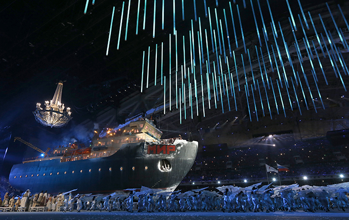 An icebreaker ship called "Peace" is seen during the opening ceremony of the 2014 Paralympic Winter Games in Sochi, March 7, 2014. (Reuters / Alexander Demianchuk)