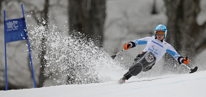 Austria's Roman Rabl skis during the men's sitting skiing Super G at the 2014 Sochi Paralympic Winter Games at the Rosa Khutor Alpine Center March 9, 2014 (Reuters / Christian Hartmann)