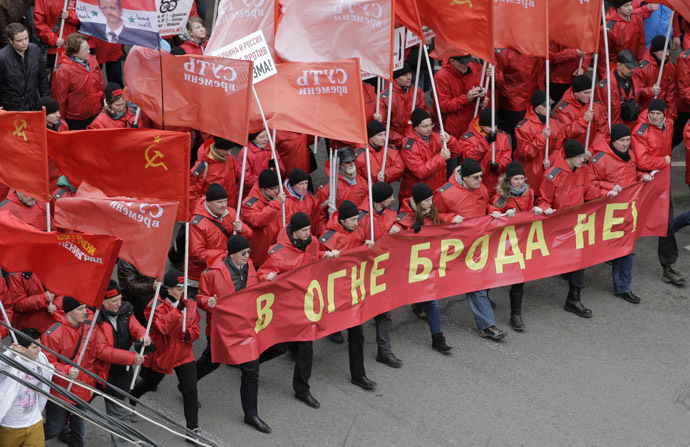 People participate in the "Brotherhood and Civil Resistance March" in Moscow March 15, 2014. (Reuters/Tatyana Makeyeva)