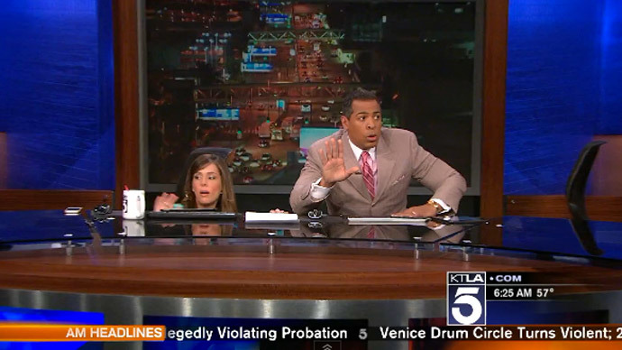 News anchors hide under studio desk as earthquake hits LA (VIDEO)