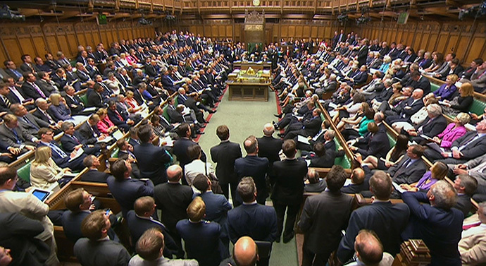 Members of Parliament are seen attending a session of Parliament in the House of Commons (Reuters /UK Parliament via Reuters TV)