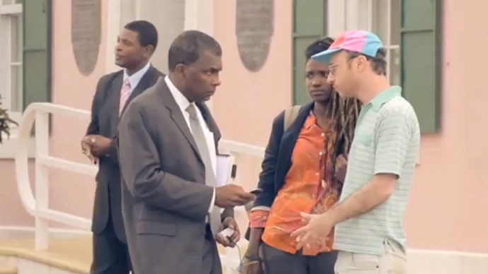Bahamas Minister of Foreign Affairs Fred Mitchell talks to Nimrod Kamer. Image from Nimrod Kamer's video