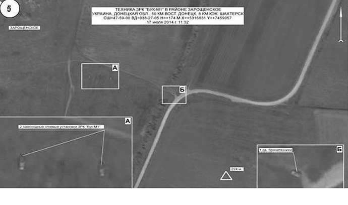 Buk missile defense units in Zaroschinskoe, 50km south of Donetsk city and 8km south of Shakhtyorsk, on July 17, 2014.Photo courtesy of the Russian Defense Ministry