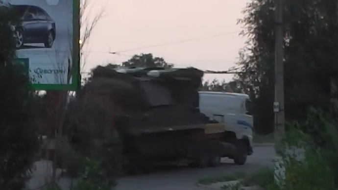Screenshot from video posted on Ukraineâs Ministry of Interior account, showing a Buk system supposedly being moved from Ukraine to Russia with two out of three missiles.