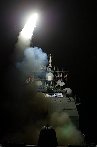 A Tomahawk cruise missile is launched from the MK-41 vertical launching system (Reuters)