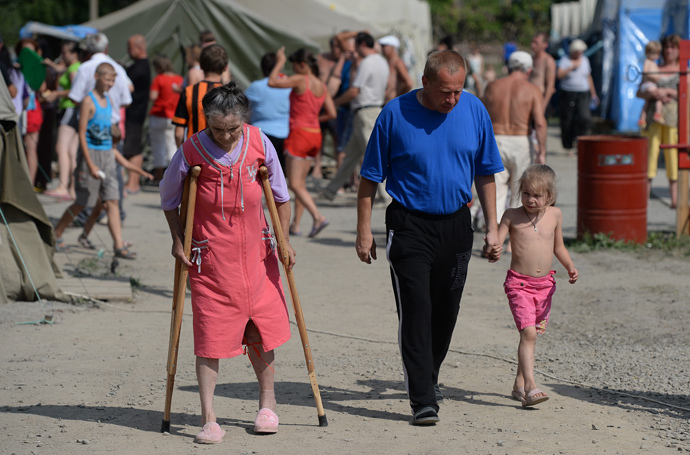 Ukrainian refugees in Russiaâs Gukovo in Rostov region. (RIA Novosti / Maksim Blinov)