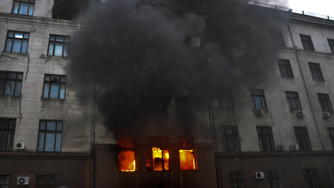 Fire at the Trade Union House in Odessa.(RIA Novosti / Maxim Voytenko)