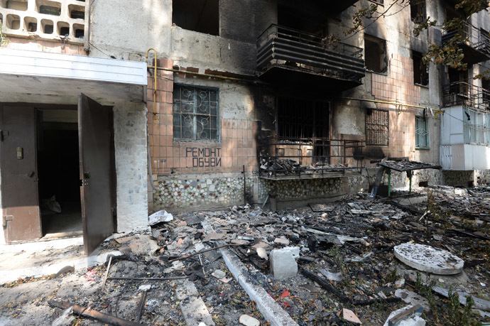 Residential buildings in Shakhtyorsk, destroyed by a Ukrainian military artillery attack. (RIA Novosti)